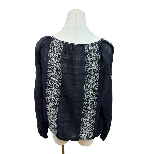 Max Studio Womens Embroidered Boho-Style Peasant Blouse Black & White Sz XL