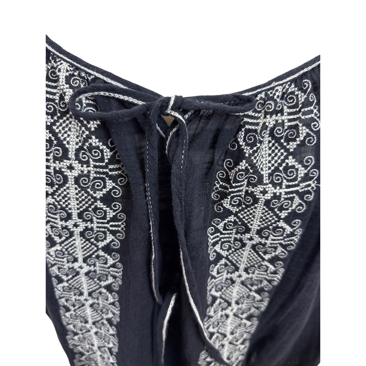 Max Studio Womens Embroidered Boho-Style Peasant Blouse Black & White Sz XL