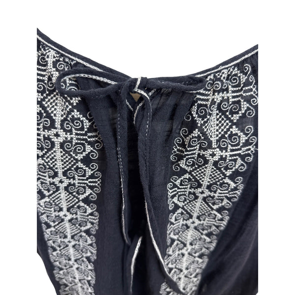 Max Studio Womens Embroidered Boho-Style Peasant Blouse Black & White Sz XL
