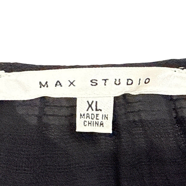Max Studio Womens Embroidered Boho-Style Peasant Blouse Black & White Sz XL