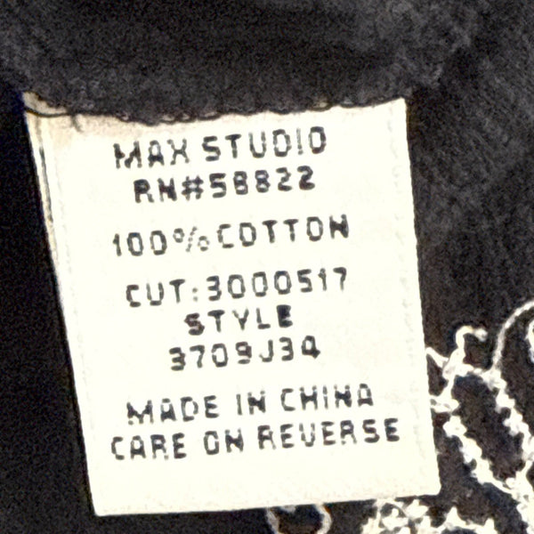 Max Studio Womens Embroidered Boho-Style Peasant Blouse Black & White Sz XL
