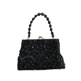 Vintage 90s Bijoux Sterner Women's Black Satin Beaded Sequin Handbag Sz S