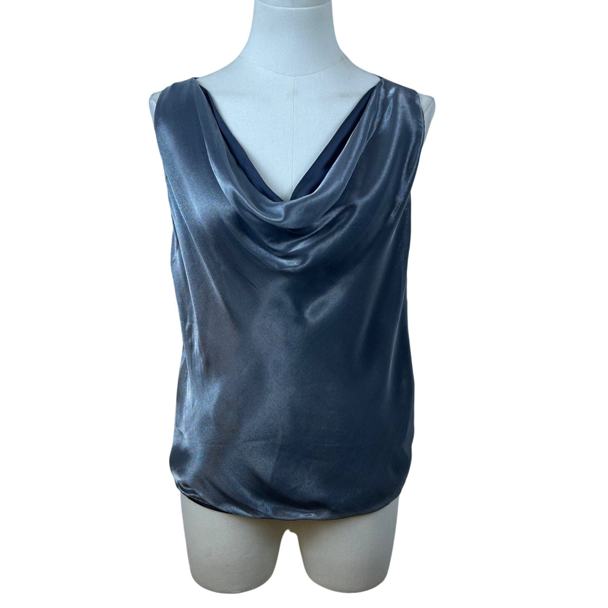 Dusan Womens Gray 100% Silk Sleeveless Draped Neck Blouse Size L