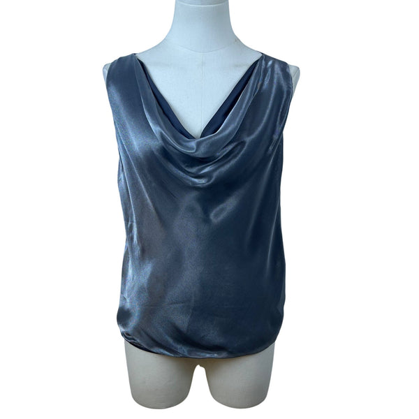 Dusan Womens Gray 100% Silk Sleeveless Draped Neck Blouse Size L