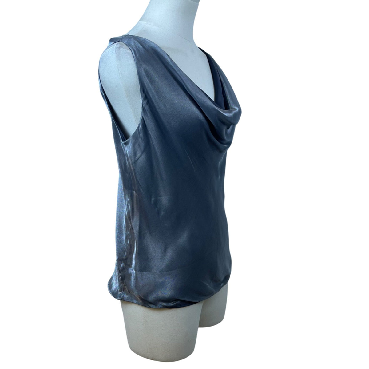 Dusan Womens Gray 100% Silk Sleeveless Draped Neck Blouse Size L