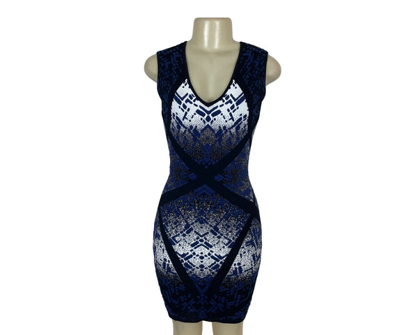 BCBGMAXAZRIA Sleeveless Bodycon Mini Dress With Bold Geometric Pattern Size S