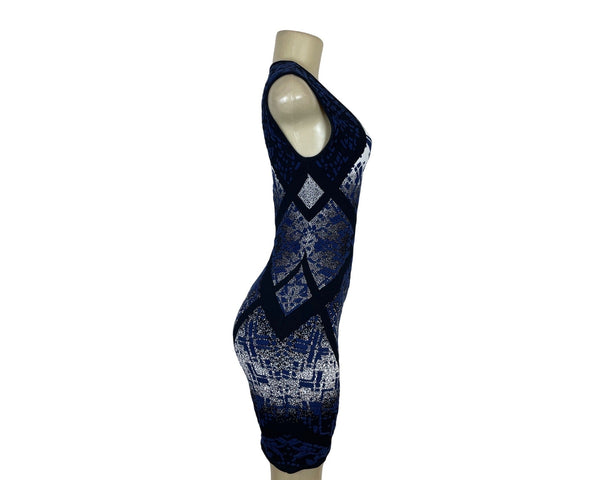 BCBGMAXAZRIA Sleeveless Bodycon Mini Dress With Bold Geometric Pattern Size S