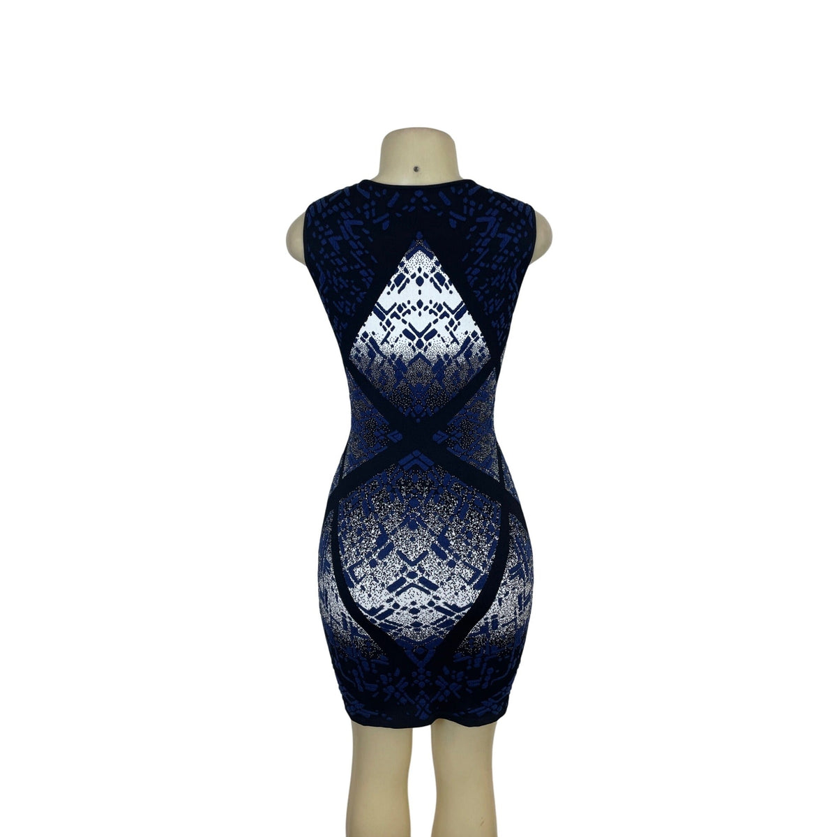 BCBGMAXAZRIA Sleeveless Bodycon Mini Dress With Bold Geometric Pattern Size S