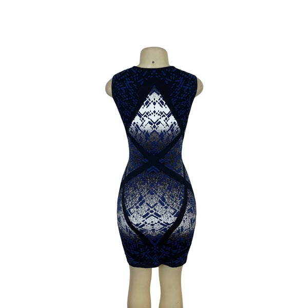 BCBGMAXAZRIA Sleeveless Bodycon Mini Dress With Bold Geometric Pattern Size S