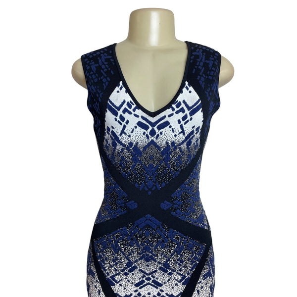 BCBGMAXAZRIA Sleeveless Bodycon Mini Dress With Bold Geometric Pattern Size S