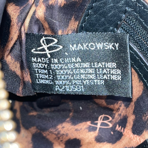 B. Makowsky Women’s Black & Bronze Leather With Fringe Zippered Crossbody Bag