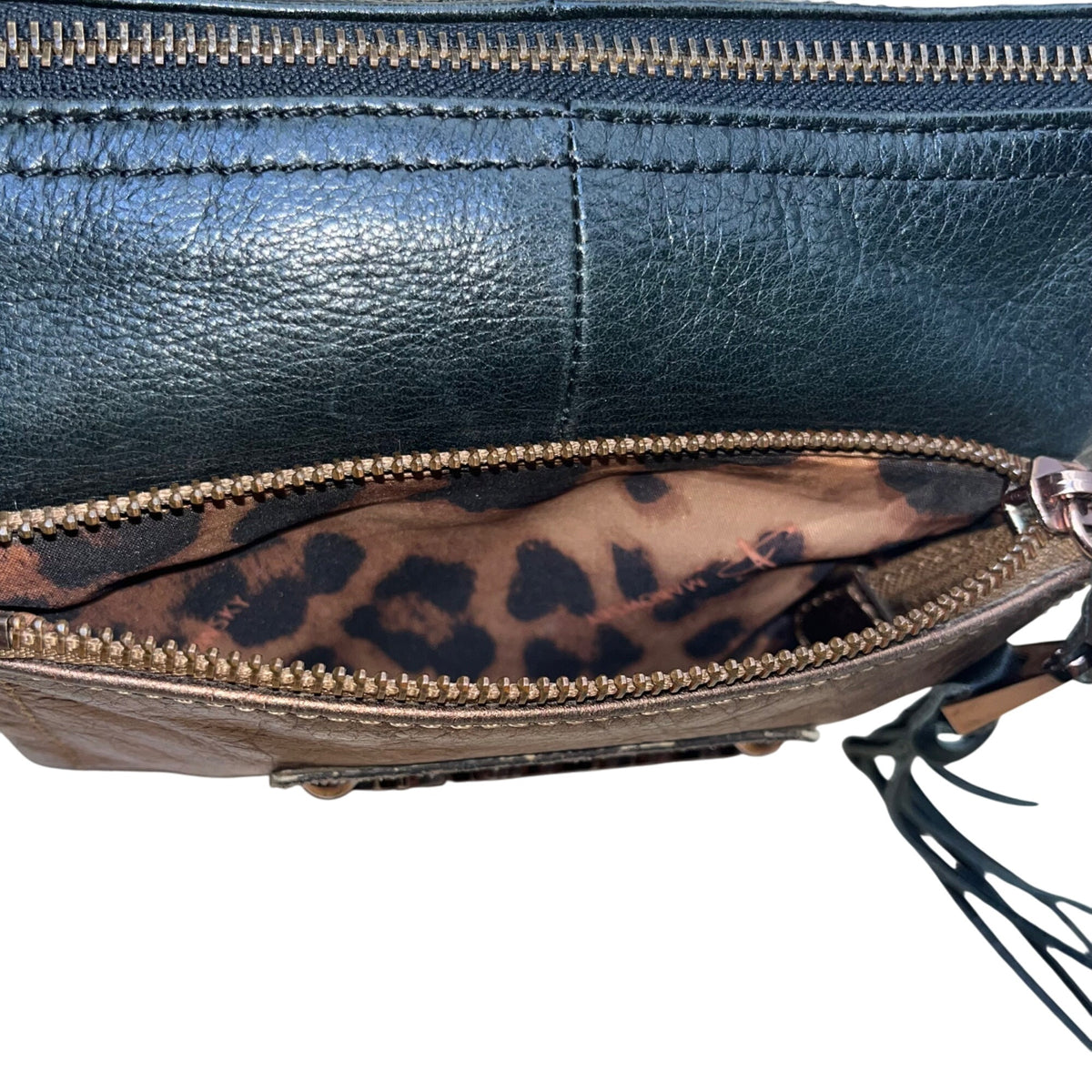 B. Makowsky Women’s Black & Bronze Leather With Fringe Zippered Crossbody Bag