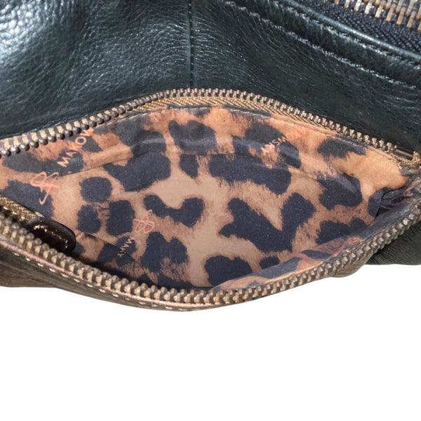 B. Makowsky Women’s Black & Bronze Leather With Fringe Zippered Crossbody Bag