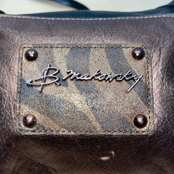 B. Makowsky Women’s Black & Bronze Leather With Fringe Zippered Crossbody Bag