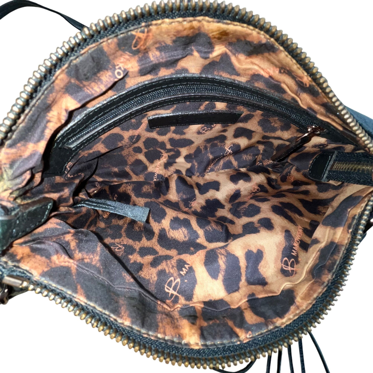 B. Makowsky Women’s Black & Bronze Leather With Fringe Zippered Crossbody Bag