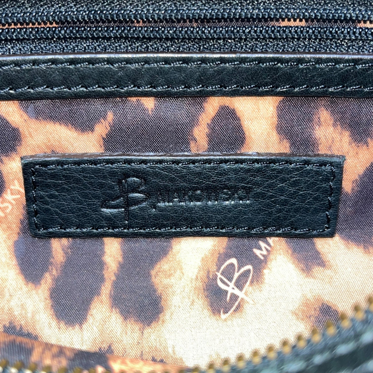 B. Makowsky Women’s Black & Bronze Leather With Fringe Zippered Crossbody Bag