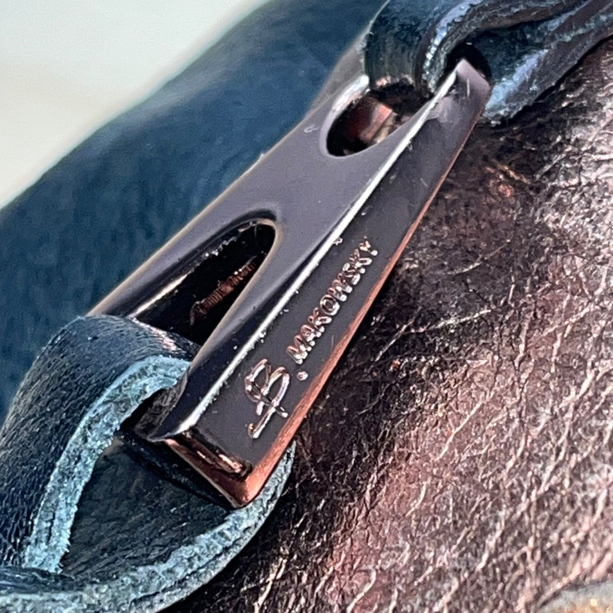 B. Makowsky Women’s Black & Bronze Leather With Fringe Zippered Crossbody Bag