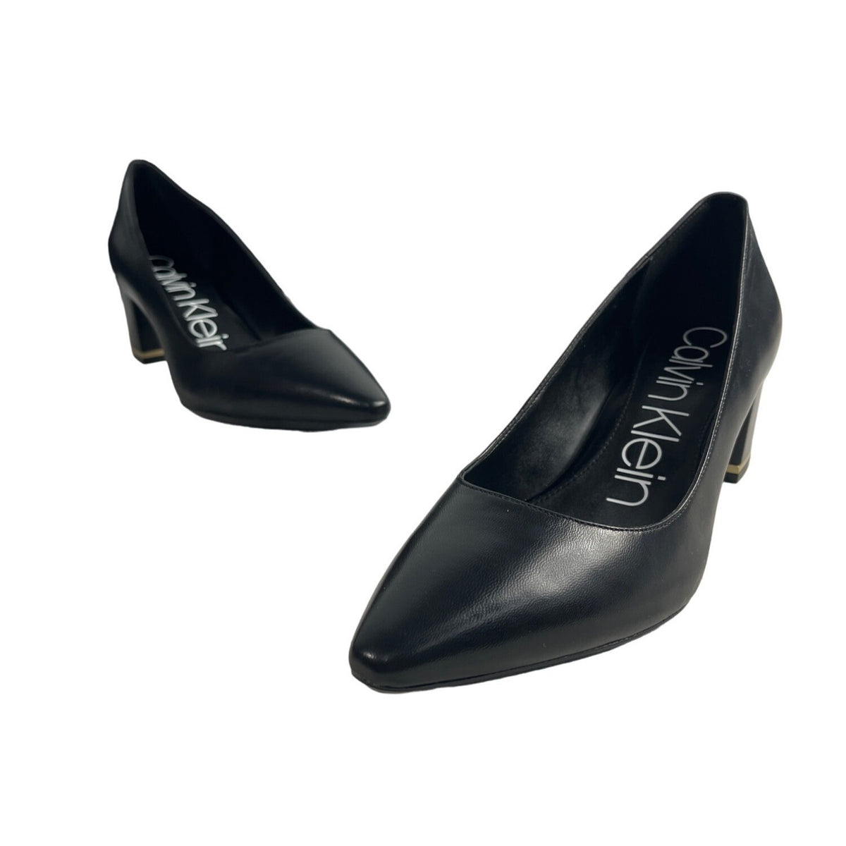 Calvin Klein Women's Black Leather Nita Kid Skin Block Heels Sz 9.5 - NWB