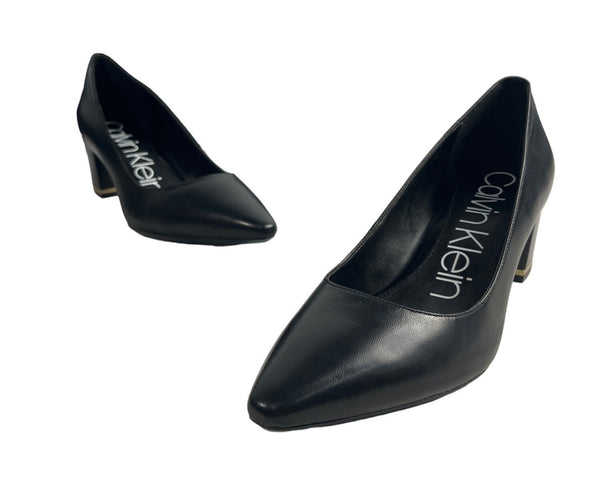 Calvin Klein Women's Black Leather Nita Kid Skin Block Heels Sz 9.5 - NWB