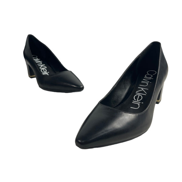 Calvin Klein Women's Black Leather Nita Kid Skin Block Heels Sz 9.5 - NWB