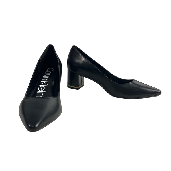 Calvin Klein Women's Black Leather Nita Kid Skin Block Heels Sz 9.5 - NWB