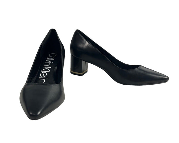 Calvin Klein Women's Black Leather Nita Kid Skin Block Heels Sz 9.5 - NWB