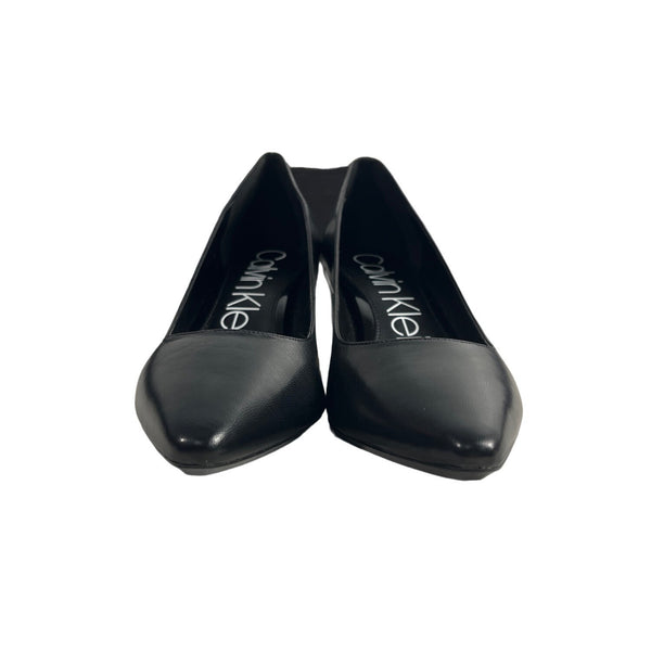 Calvin Klein Women's Black Leather Nita Kid Skin Block Heels Sz 9.5 - NWB