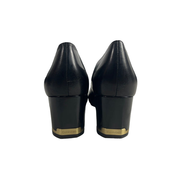 Calvin Klein Women's Black Leather Nita Kid Skin Block Heels Sz 9.5 - NWB