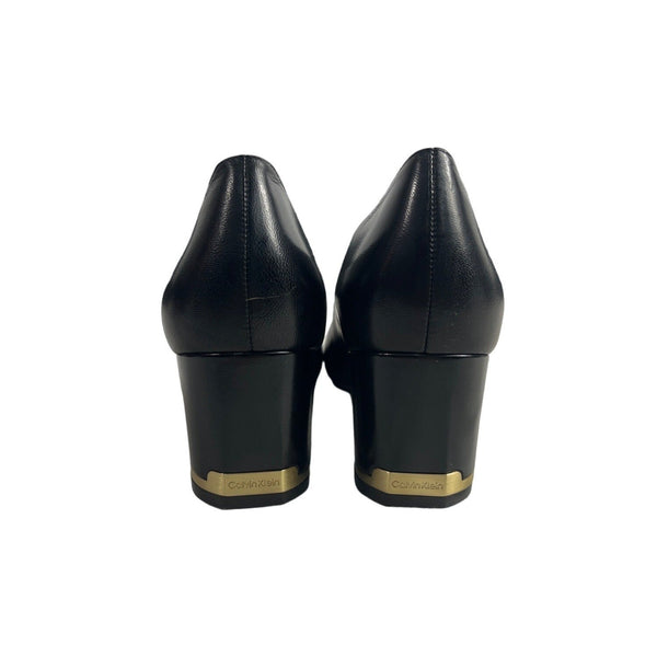 Calvin Klein Women's Black Leather Nita Kid Skin Block Heels Sz 9.5 - NWB