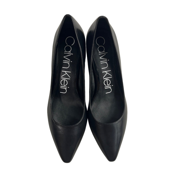 Calvin Klein Women's Black Leather Nita Kid Skin Block Heels Sz 9.5 - NWB