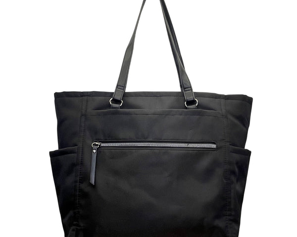 Women’s Black Nylon With Faux Leather Handles & Multiple Compartments Tote Bag