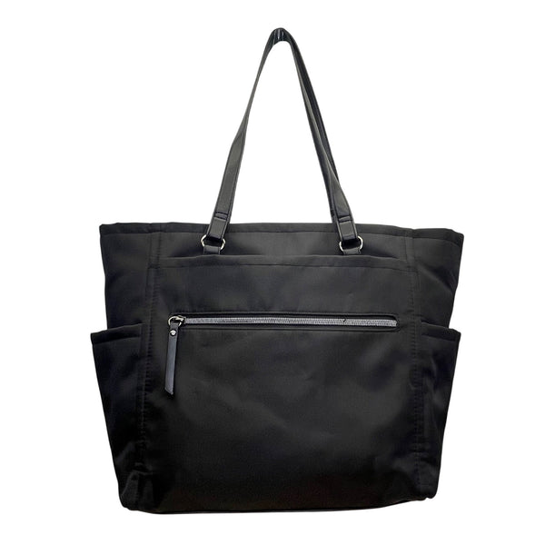 Women’s Black Nylon With Faux Leather Handles & Multiple Compartments Tote Bag