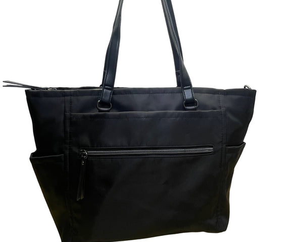 Women’s Black Nylon With Faux Leather Handles & Multiple Compartments Tote Bag