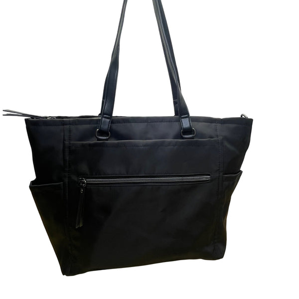 Women’s Black Nylon With Faux Leather Handles & Multiple Compartments Tote Bag