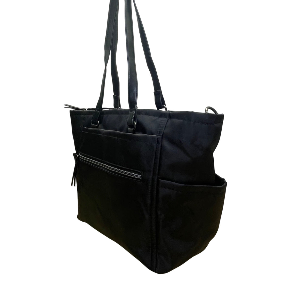 Women’s Black Nylon With Faux Leather Handles & Multiple Compartments Tote Bag