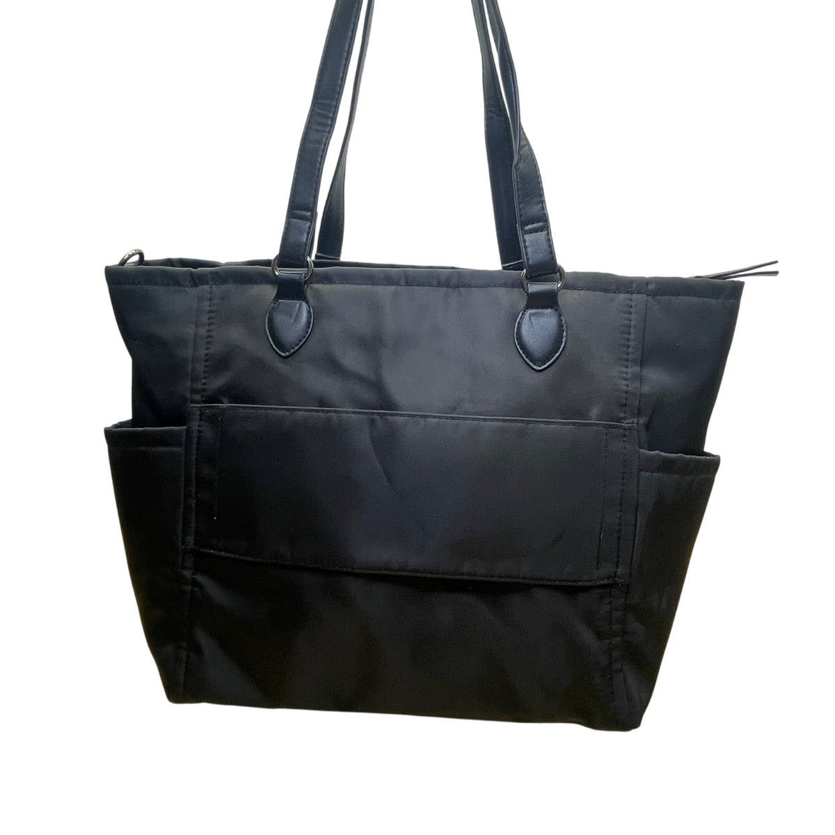 Women’s Black Nylon With Faux Leather Handles & Multiple Compartments Tote Bag