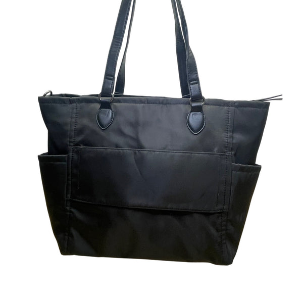 Women’s Black Nylon With Faux Leather Handles & Multiple Compartments Tote Bag