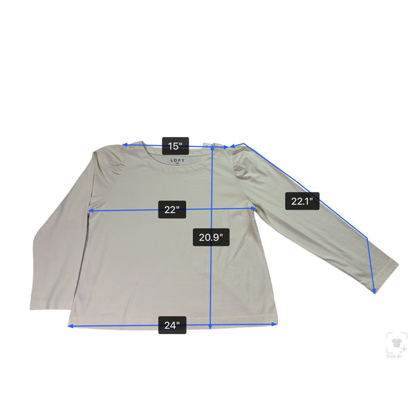 Loft Womens Cream Cotton Long Sleeve Top Relaxed Fit Blouse Sz XL