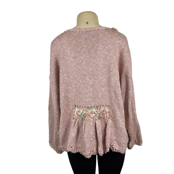 Hot Knots Vintage-Inspired Pink Knit Cardigan With Embellished Pockets