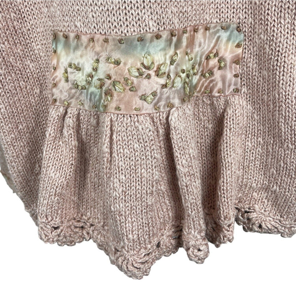 Hot Knots Vintage-Inspired Pink Knit Cardigan With Embellished Pockets