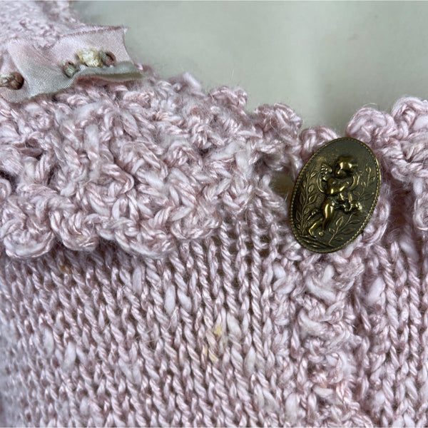 Hot Knots Vintage-Inspired Pink Knit Cardigan With Embellished Pockets