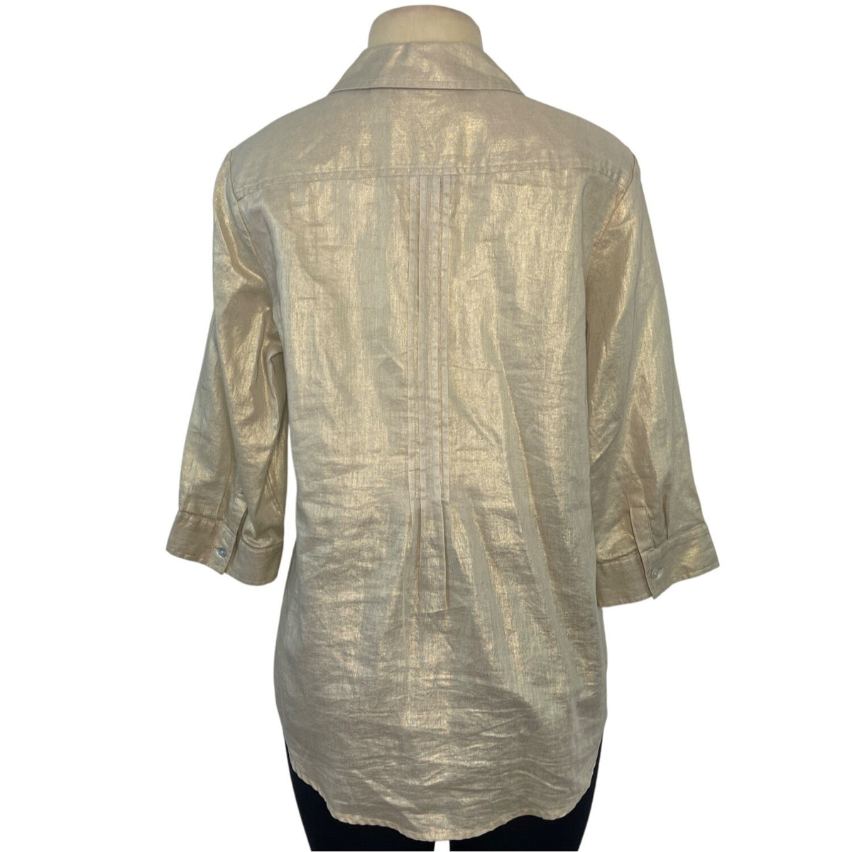 Chicos Gold Button Down Shirt Sleeve Linen Blend Women's Top Size 1 3/4