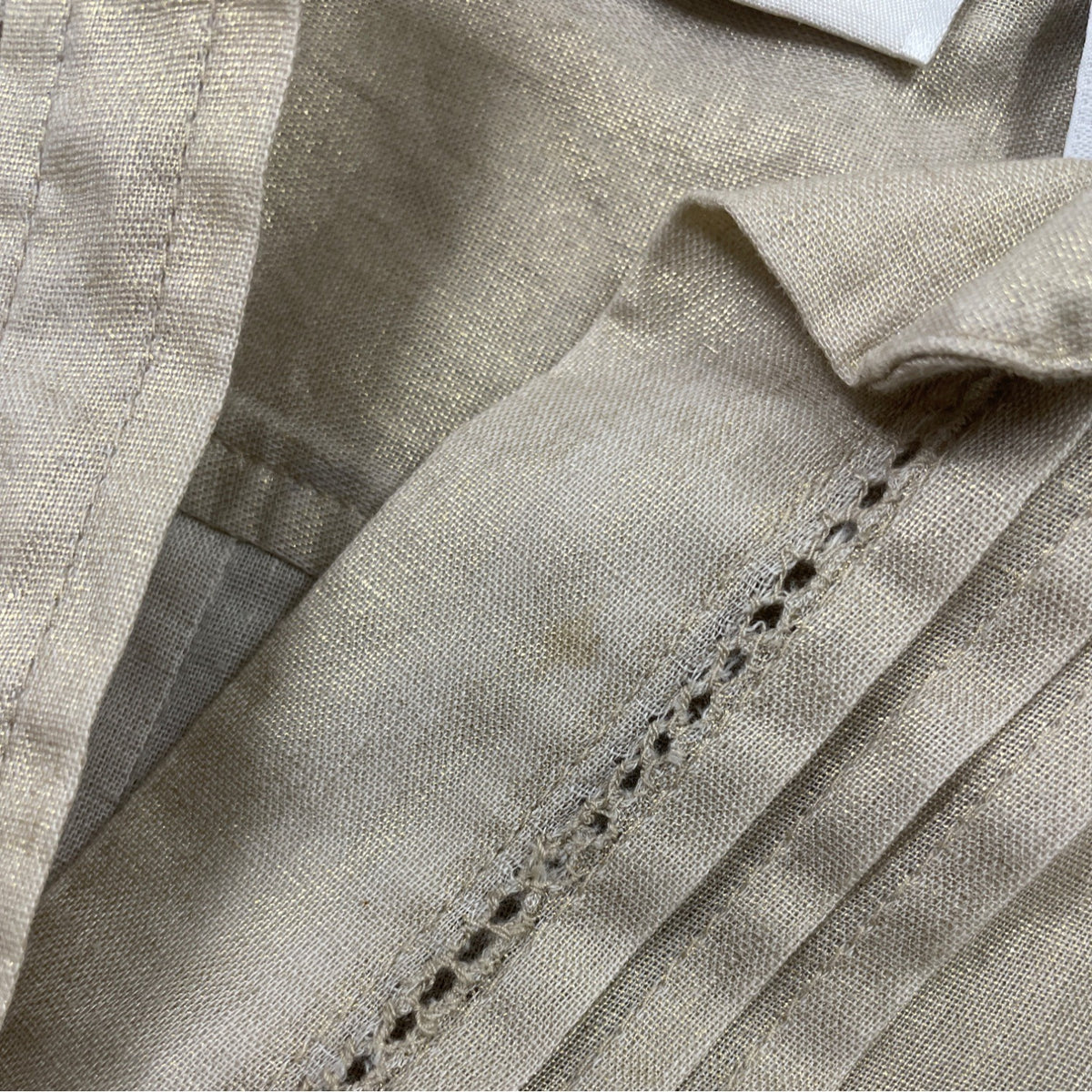 Chicos Gold Button Down Shirt Sleeve Linen Blend Women's Top Size 1 3/4