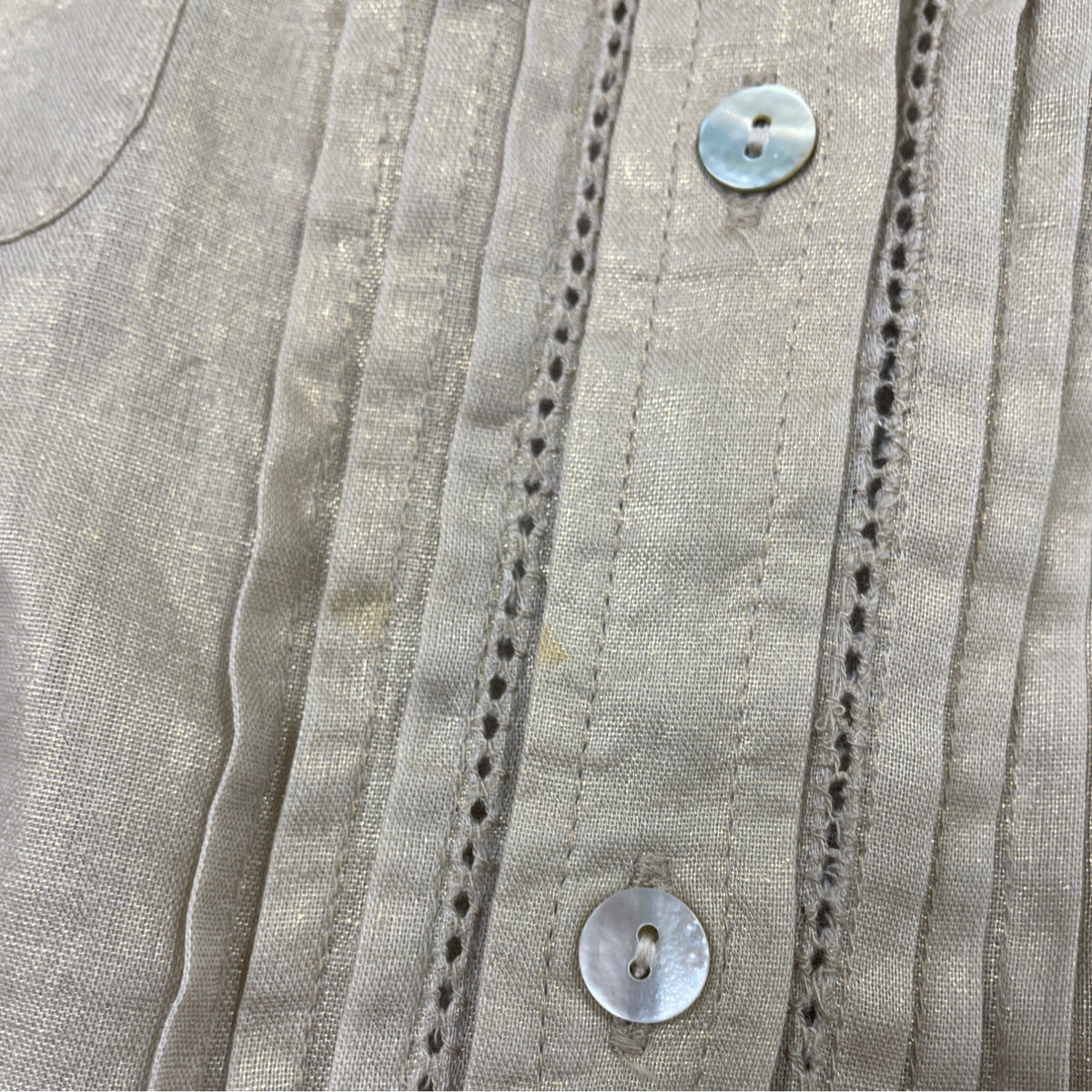 Chicos Gold Button Down Shirt Sleeve Linen Blend Women's Top Size 1 3/4