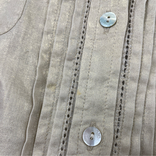 Chicos Gold Button Down Shirt Sleeve Linen Blend Women's Top Size 1 3/4