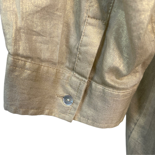 Chicos Gold Button Down Shirt Sleeve Linen Blend Women's Top Size 1 3/4