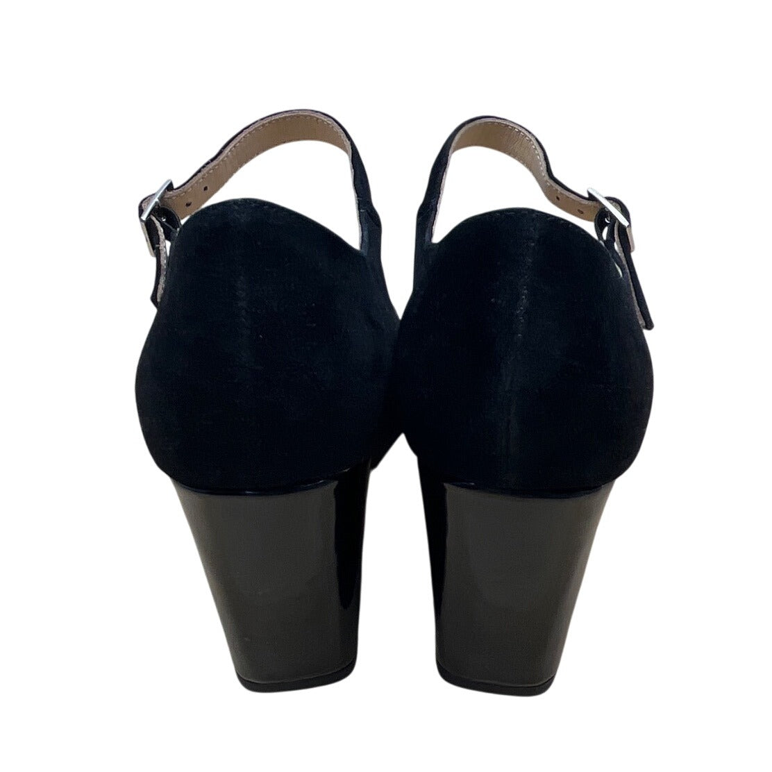 Sacha London Black Suede Peep-Toe Buckle Strap Saba Block Heel Pumps Sz 9