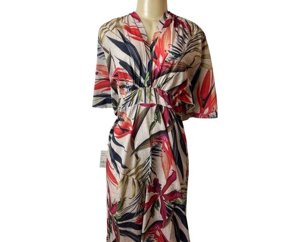Femme Women Tropical Print Femme Dress With Elastic Waist Sz P-S NEW