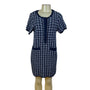 Free Assembly Navy/White Plaid Knit Dress Womens Short Sleeves Sz S