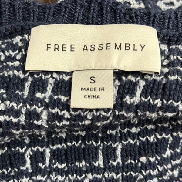 Free Assembly Navy/White Plaid Knit Dress Womens Short Sleeves Sz S